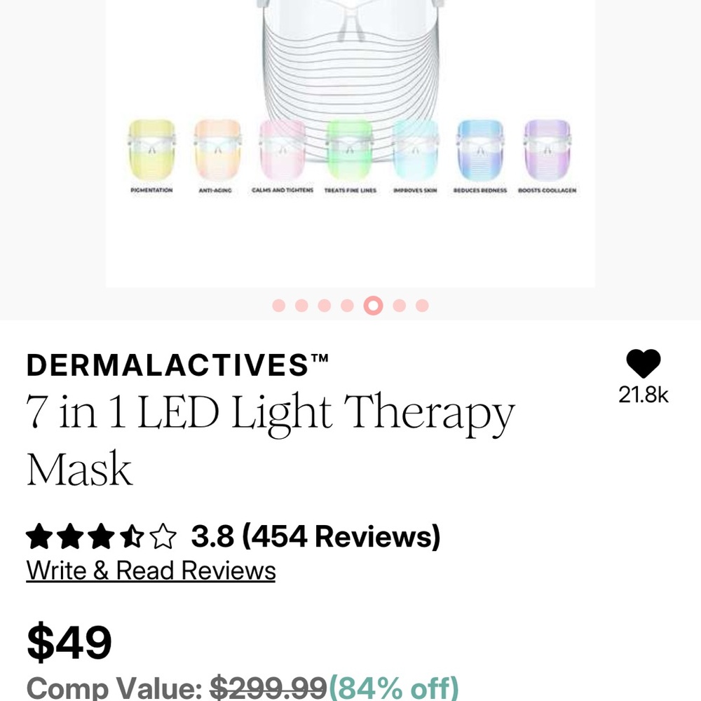 Dermalactives 7-in-1 LED Light Therapy Mask - White with Pink Accent - Picture 8 of 10